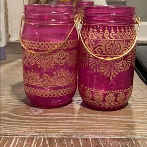 Pink and gold painted mason jars